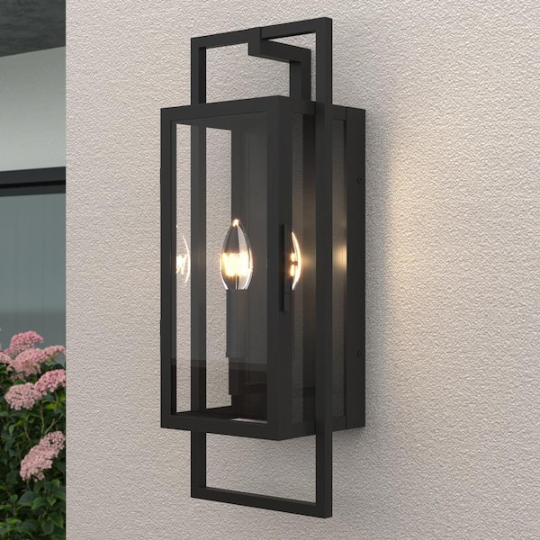 Decorators 21.46 in. Sand Black Dusk to Dawn 2-Light Outdoor Hardwired Wall Lantern Sconce （4-Pack）