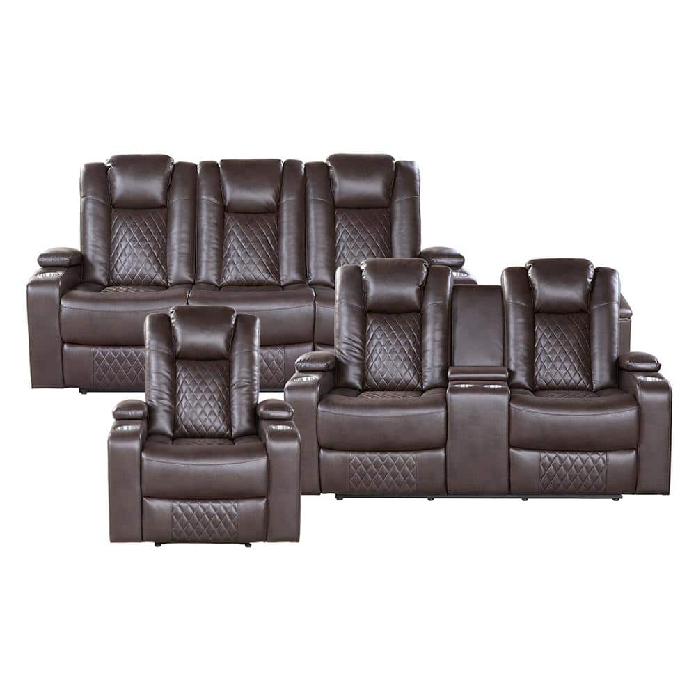 Briscoe 82.5 in. W Straight Arm Faux Leather Rectangle 3-Piece Power Reclin