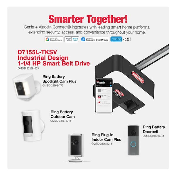 Industrial Design 1-1/4 HP Smart Belt Garage Door Opener with LED Lighting and Battery Backup