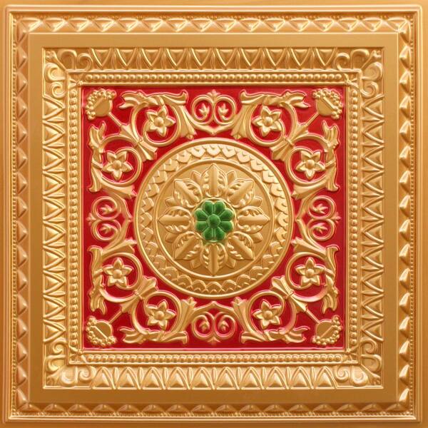 Dundee Deco Falkirk Perth Gold-Red-Green 2 ft. x 2 ft. Decorative Victorian Glue Up or Lay In Ceiling Tile (100 sq. ft./case)