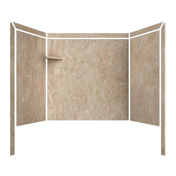 FlexStone Elite 32 in. x 60 in. x 60 in. 9-Piece Easy Three-Piece Glue Up Adhesive Tub Surround in Alaskan Ivory