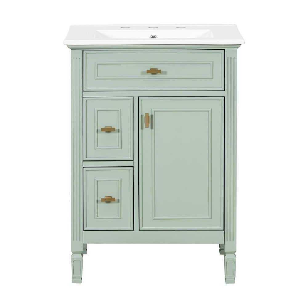 24 in. Freestanding Green Bath Vanity with White Ceramic Top One Flip Drawer and Two Drawers price history on PriceWatchPro