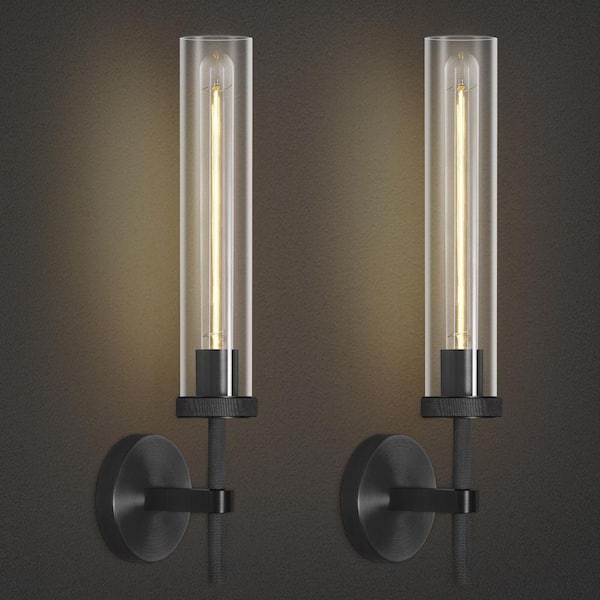 6 in. 1-Light Black Glass Dimmable LED Wall Sconce, Modern Linear Wall Light for Living Room, Bedroom, Hallway (2PCS)