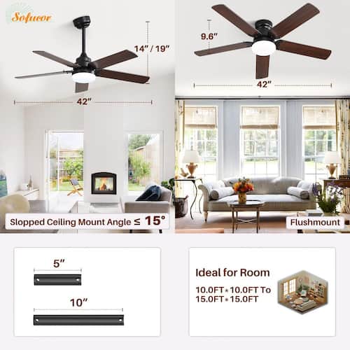 42 in. Indoor 5 Two-color Blades Modern Black Led Ceiling Fan with Remote Control, 6-Speed DC Motor and Lights Kit Ceiling Fans With Lights