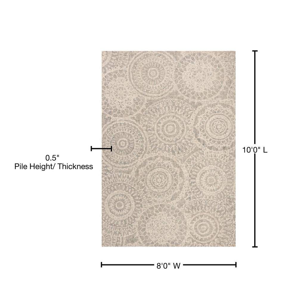 Ivory and Grey Abstract Tufted Wool 8' x 10' Rug