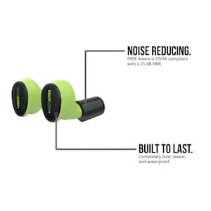 FREE Aware Green Bluetooth Hearing Protection Earbuds, 25 dB Noise Reduction Rating, OSHA Compliant Ear Protection
