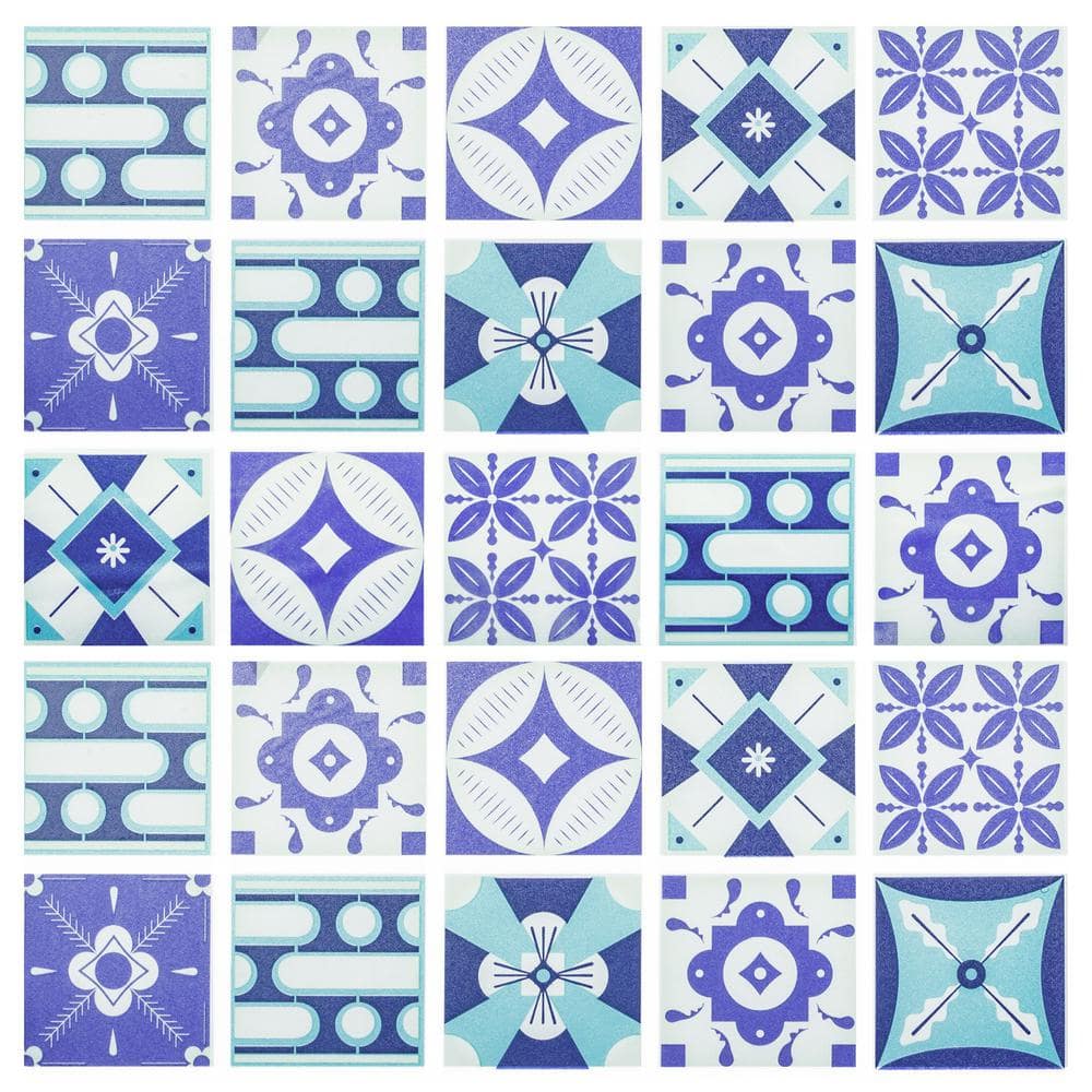 Falkirk Bhoid Blue Teal Hint of Green Shapes in Squares Vinyl Peel and Stic