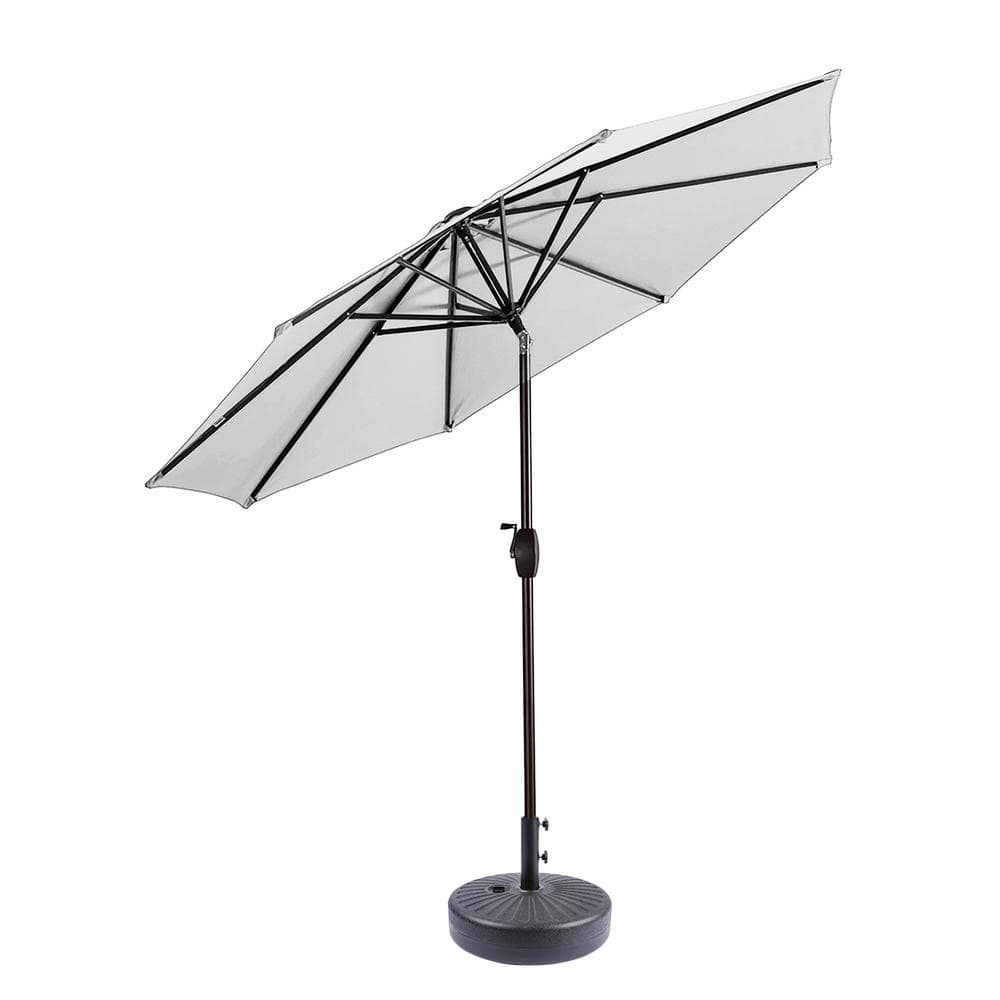 White 9 Ft Steel Outdoor Patio Umbrella with Black Base