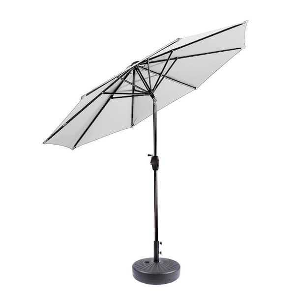 Tristen 9 ft. Outdoor Patio Crank and Tilt Market Umbrella in White with Black Round Fillable Plastic Base