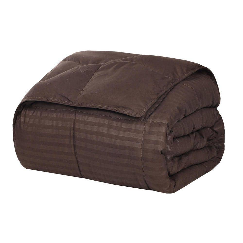 SUPERIOR Reversible Chocolate Down Alternative Microfiber All-Season Solid Striped Twin Blanket