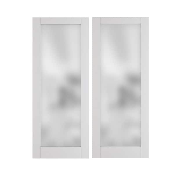 TENONER 64 in. x 80 in. (Double 32 in. Doors) MDF, Primed, White, 1 Lite, Frosted Glass, Pantry Door Single Interior Door Slab