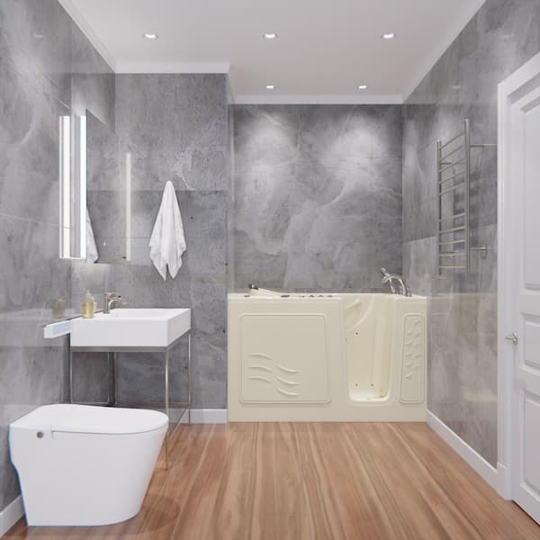 Safe Premier Series 30 in. L x 59 in. W Right Side Drain Combination Jetted Bathtub in Biscuit with Microbubbles Jet