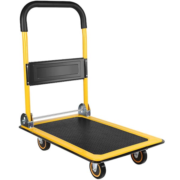 Miscool 330 lbs. Capacity Platform Foldable Hand Truck, Steel Frame Push Heavy-Duty Rolling Dolly, Moving Carts in Yellow