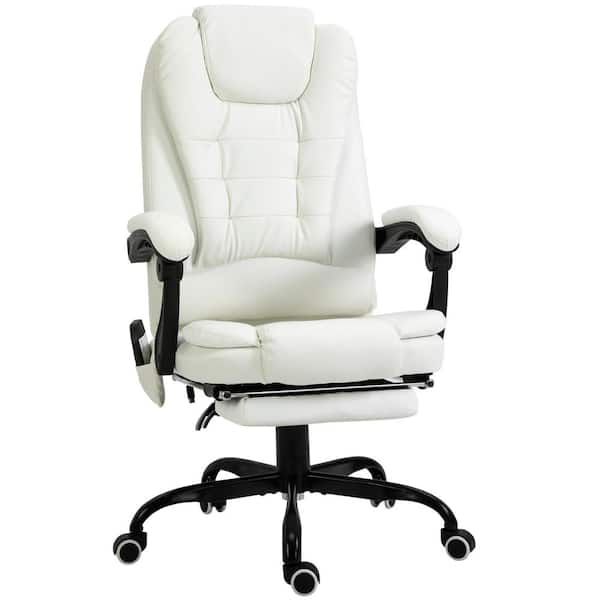 26.5" x 31" x 47.75" White PU Leather Heating Reclining Executive Chair with Arms