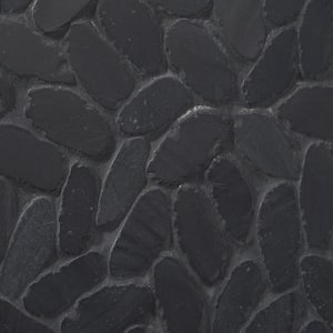 Countryside Black Sliced Flat Oval 4 in. x 6 in. Mosaic Floor and Wall Tile Sample