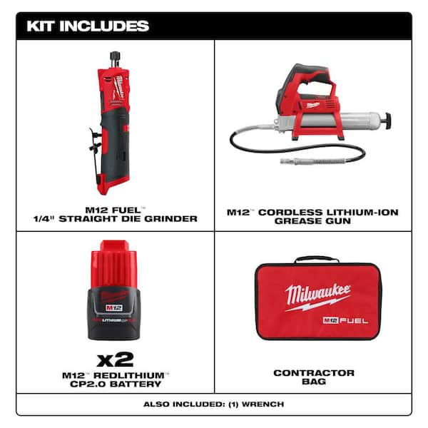 M12 FUEL 12V Lithium-Ion Brushless Cordless 1/4 in. Straight Die Grinder Kit with Grease Gun