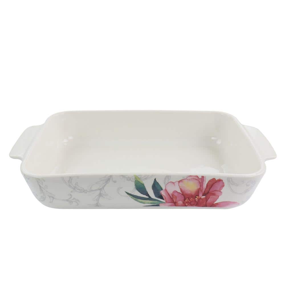 White Floral Ceramic 2-Piece Baker Set