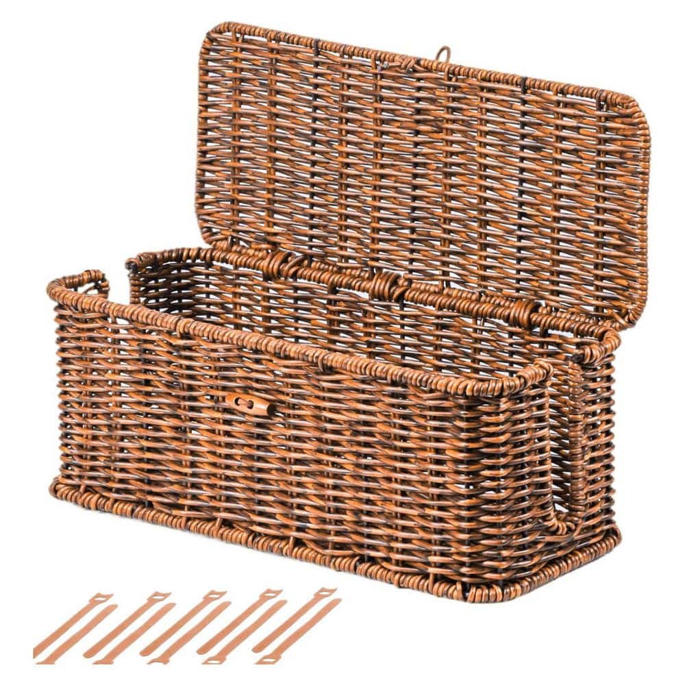 YICHUHAOXI Rattan Style Cord Organizer Box with Lockable Lid and