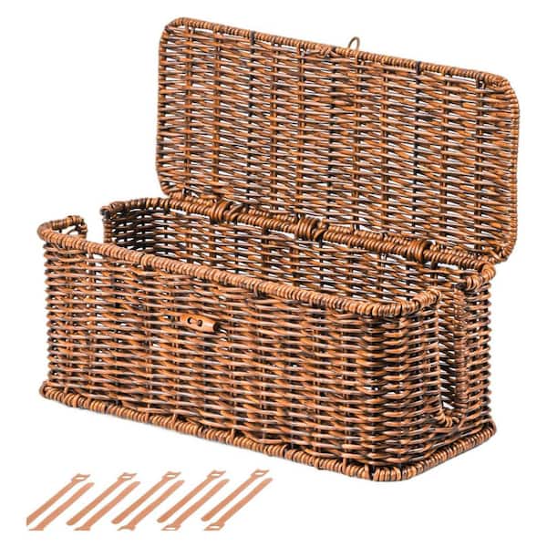 Rattan Style Cord Organizer Box with Lockable Lid and Cable Ties Cord Hider Outlet Covers Beige 1 Piece