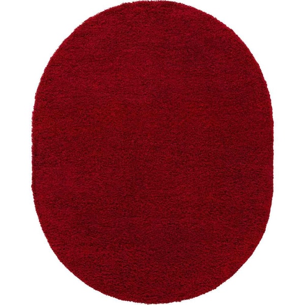 Unique Loom Solid Shag Cherry Red 7 ft. 1 x 10 ft. Area Rug