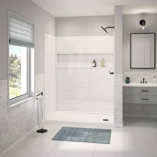 ShowerCast 60 in. L x 30 in. W x 78 in. H 4-Piece Alcove Shower Kit w/ NexTile Shower Wall and RH Drain and Shower Pan
