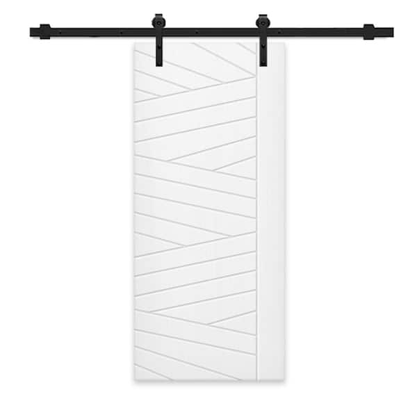 CALHOME 42 in. x 96 in. White Painted Composite MDF Paneled Interior Sliding Barn Door with Hardware Kit