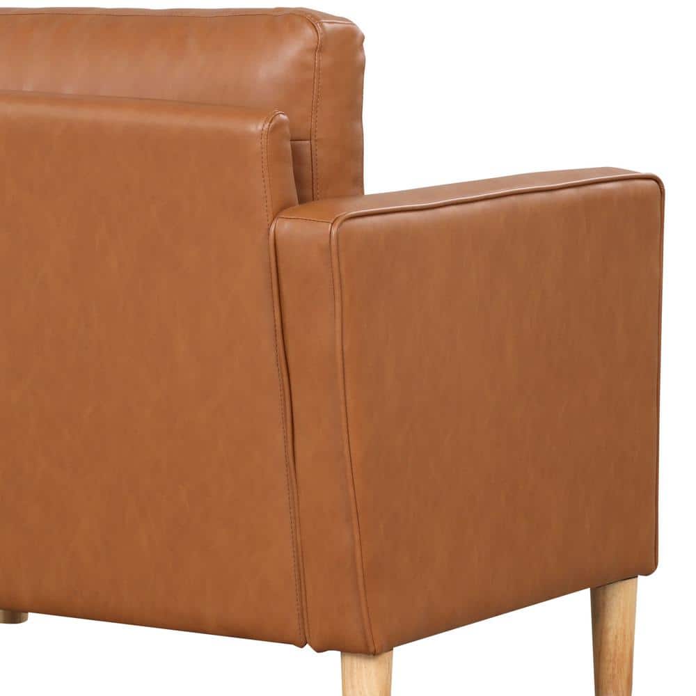 Caramel Faux Leather Accent Chair with Wood Legs
