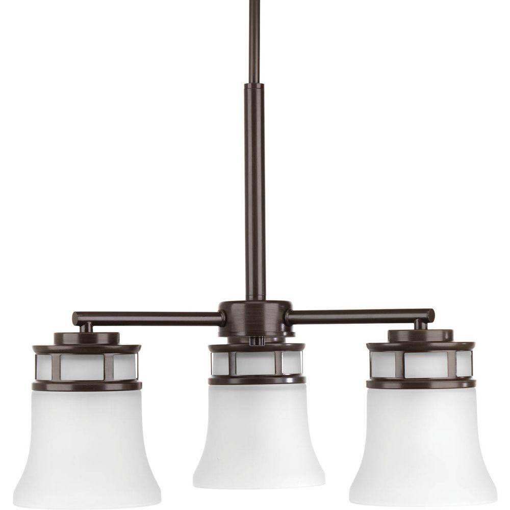 Cascadia Antique Bronze 3-Light Chandelier with Etched Glass Shades