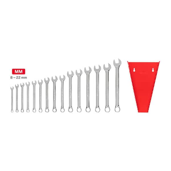 TEKTON Combination Wrench Set, 15-Piece (8-22 mm) - Rack WCB92207