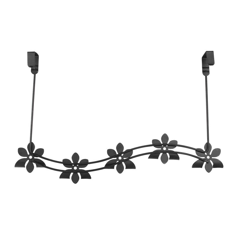 Black Metal Flower Over-the-Door 5-Hook Rack