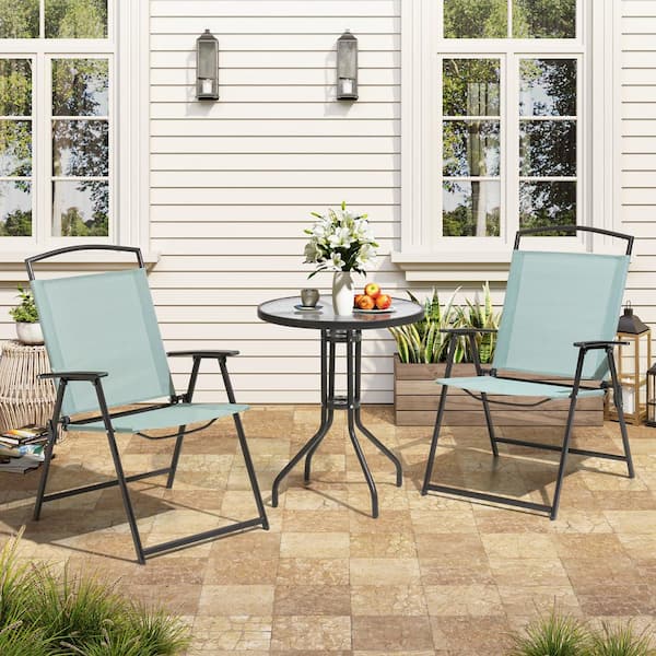 Crestlive Products 3-Piece Metal Round Outdoor Bistro Set in Green
