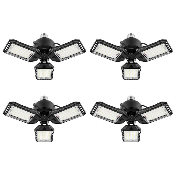 4-Pack 80W LED Garage Lights Bulb, 8000LM 6500K Deformable Shop Light with 3-Panels, E26/E27 for Garage, Warehouse