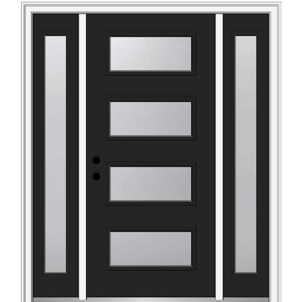 MMI Door 64.5 in. x 81.75 in. Celeste Right-Hand Inswing 4-Lite Frosted Modern Painted Steel Prehung Front Door with Sidelites