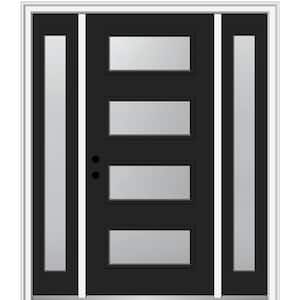 64.5 in. x 81.75 in. Celeste Right-Hand Inswing 4-Lite Frosted Modern Painted Steel Prehung Front Door with Sidelites