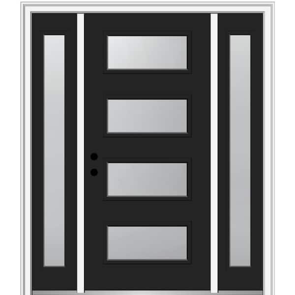 MMI DOOR 68.5 in. x 81.75 in. Celeste Right-Hand Inswing 4-Lite Frosted Modern Painted Steel Prehung Front Door with Sidelites