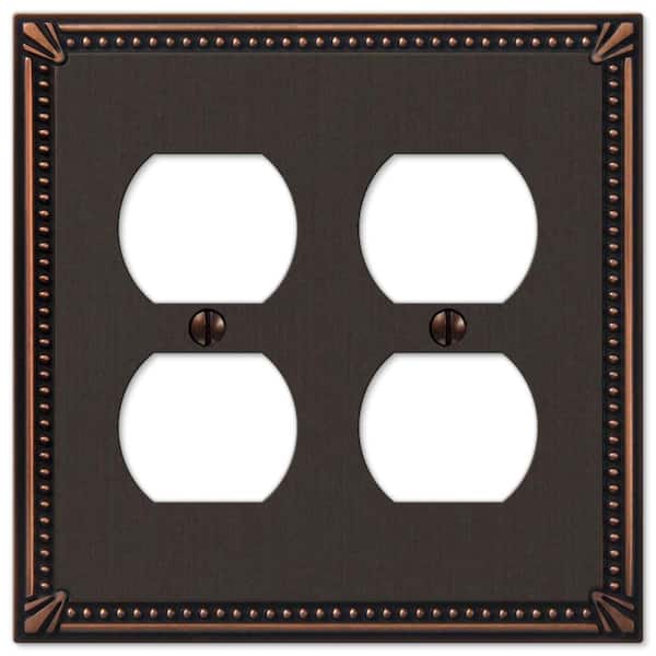 AMERELLE Imperial Bead 2 Gang Duplex Metal Wall Plate - Aged Bronze