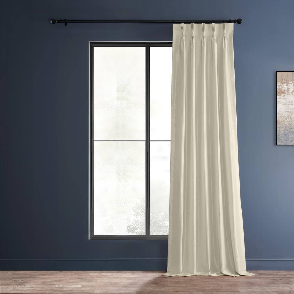 Off White Faux Silk Blackout Pleated Drape Panel