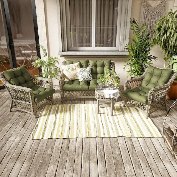 44.5 in. x 22.5 in. x 5 in. Outdoor Chair Cushion Tufted Seat and Back Patio Furniture Cushion Set Light Green (4-Pack)