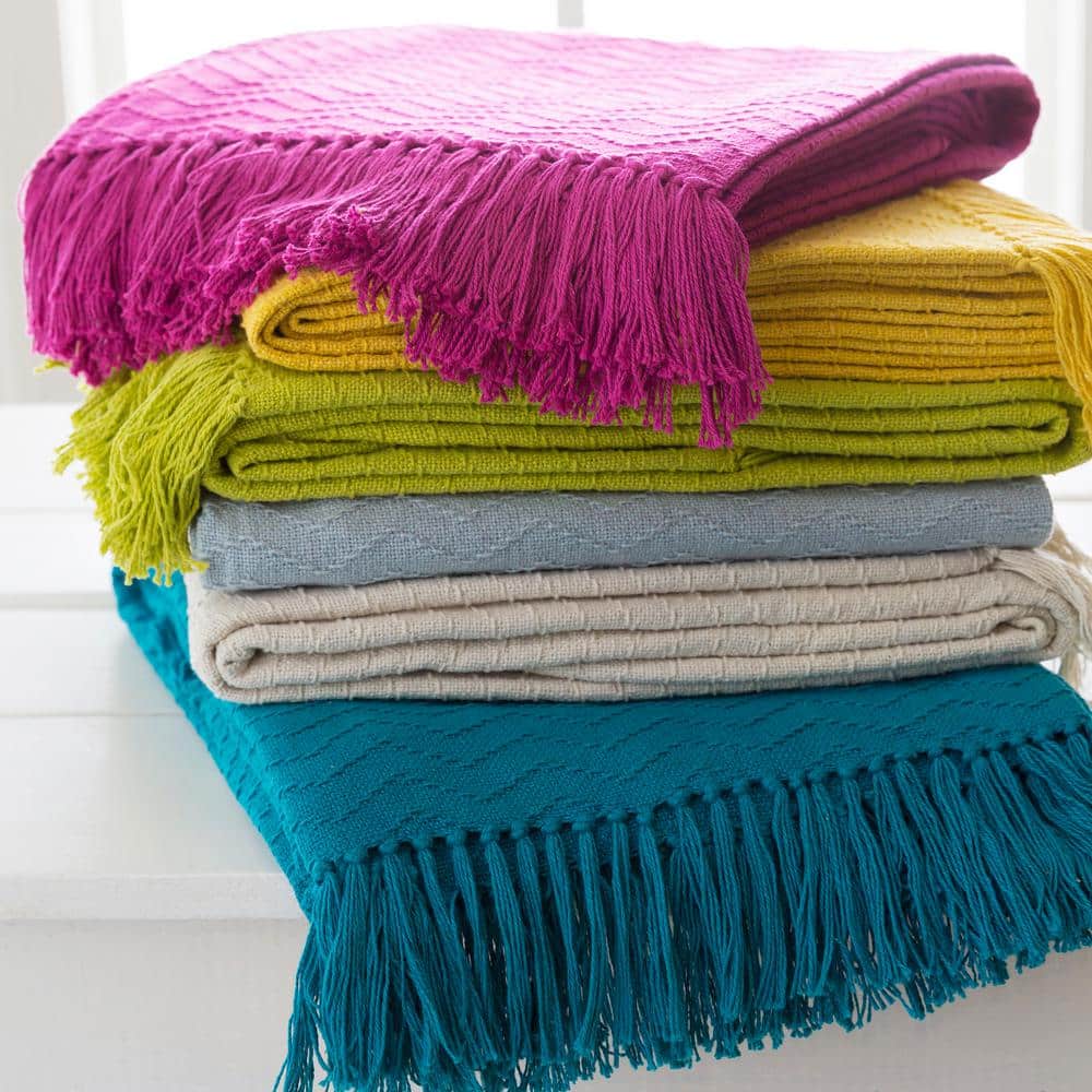 Magenta Cotton Reversible Throw with Fringe