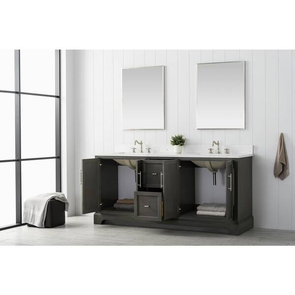 Vanity Art Chambery 72 in. W x 22 in. D x 34.5 in. H Bathroom Vanity in Silver Grey with Engineered Marble Top
