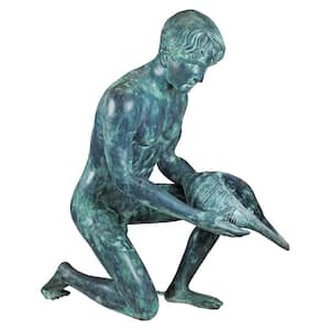 39.5 in. H Man with Shell Verdigris Piped Spitter Statue