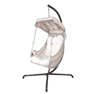 Swing Egg Hammock Chair with Stand Indoor Outdoor Wicker Rattan Frame for Patio Bedroom with Sunshade and Cloth