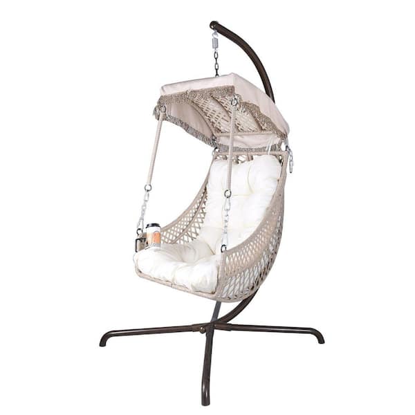 Misopily Swing Egg Hammock Chair with Stand Indoor Outdoor Wicker Rattan Frame for Patio Bedroom with Sunshade and Cloth