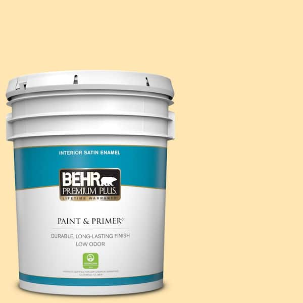 BEHR PREMIUM PLUS 5 gal. #P260-3 Vanilla Ice Cream Satin Enamel Low Odor Interior Paint & Primer