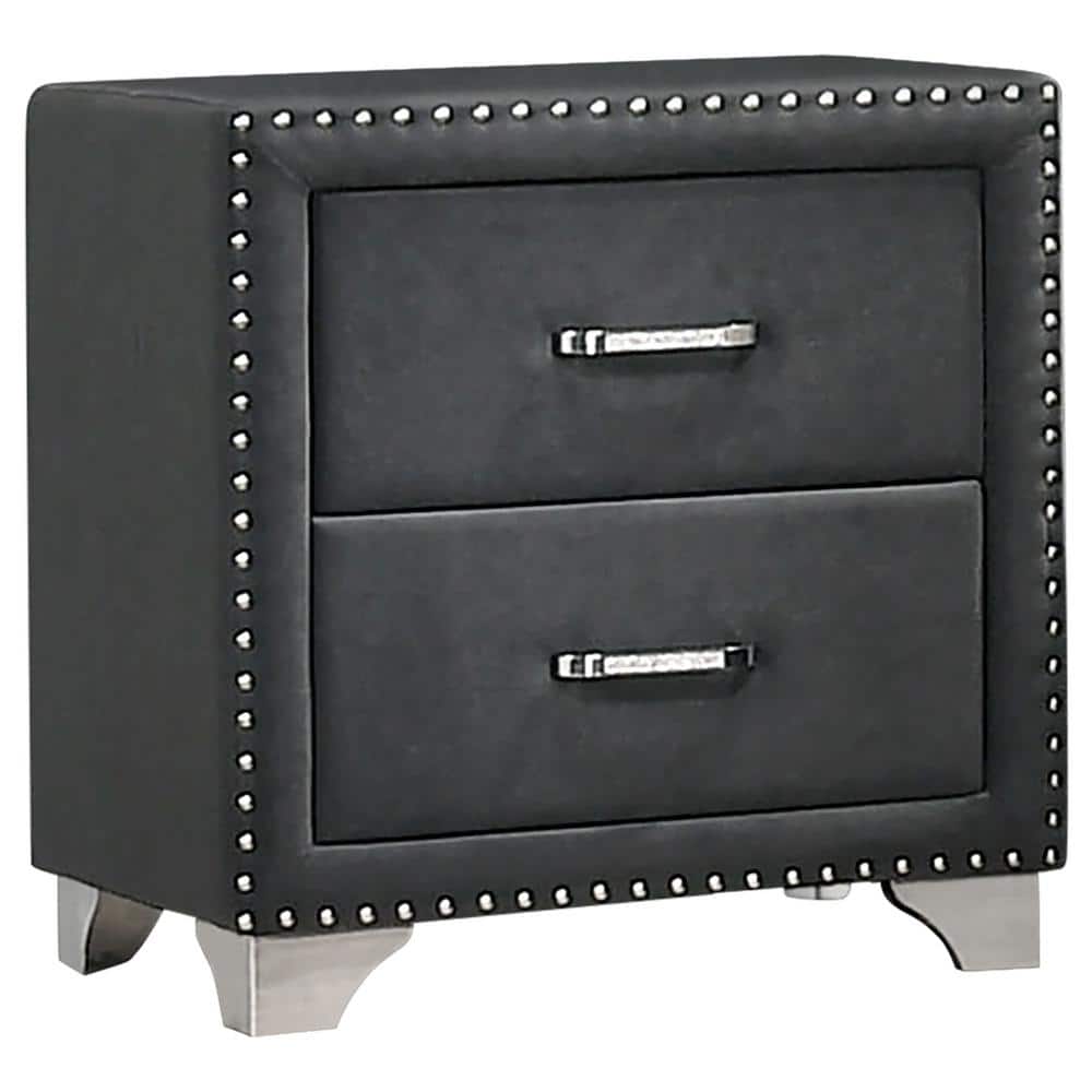 Gray Velvet 2-Drawer Nightstand with Chrome Legs