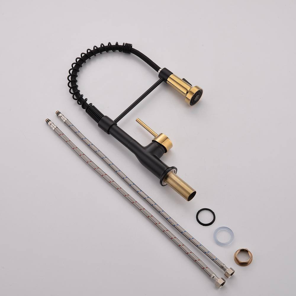 Matte Black and Gold LED Pull Down Kitchen Faucet