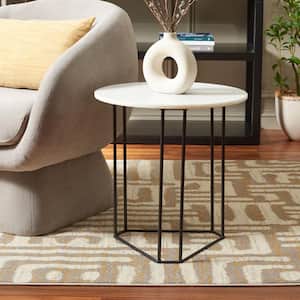 Eloblaire 18 in. White/Black Round Faux Marble End Table