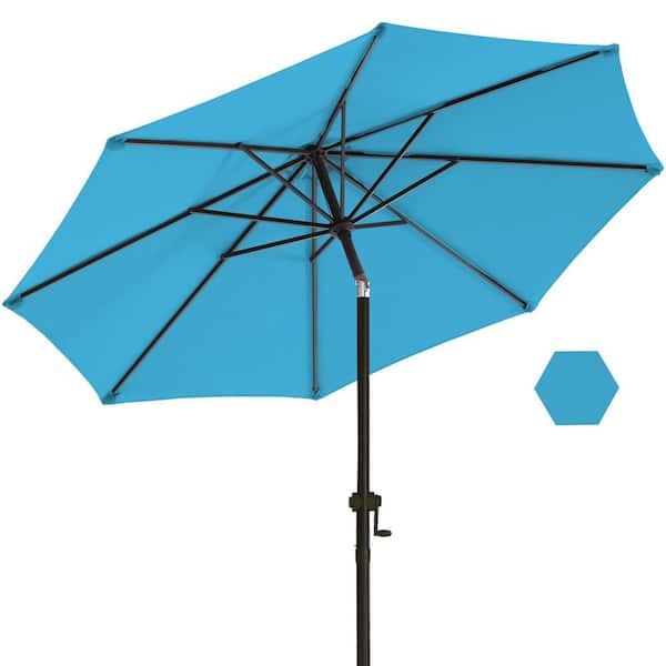 PASAMIC 10 ft. Market Patio Umbrella with Push Button Tilt and Crank in Sky Blue
