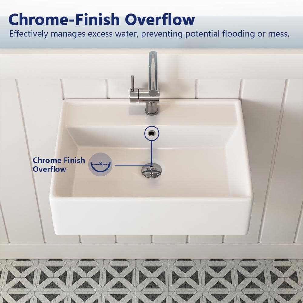 23'' White Ceramic Rectangular Wall-Mount Bathroom Sink