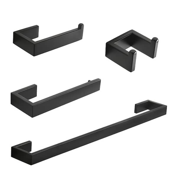 Tahanbath 4-Piece Bath Hardware Set with Stainless Steel Included Mounting Hardware in Black